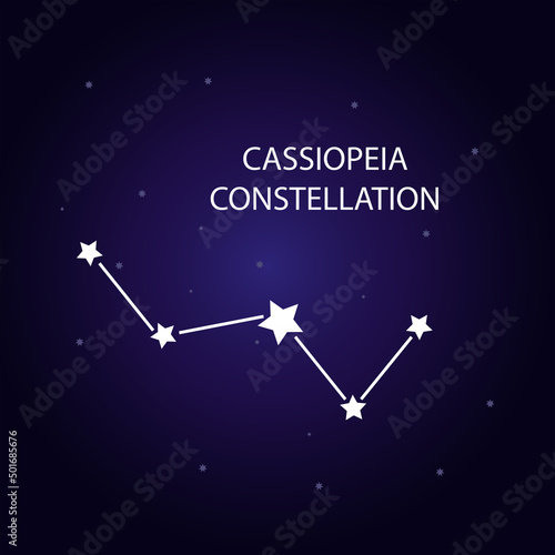 The constellation of Cassiopeia with bright stars. Vector illustration.