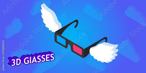 3d glasses isometric design icon. Vector web illustration. 3d colorful concept
