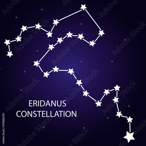 The constellation of Eridanus with bright stars. Vector illustration.