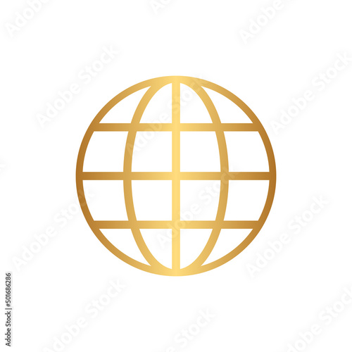 World globe icon with gold gradient