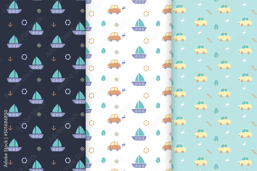 cute sailboat and car pattern cute sailboat and car pattern