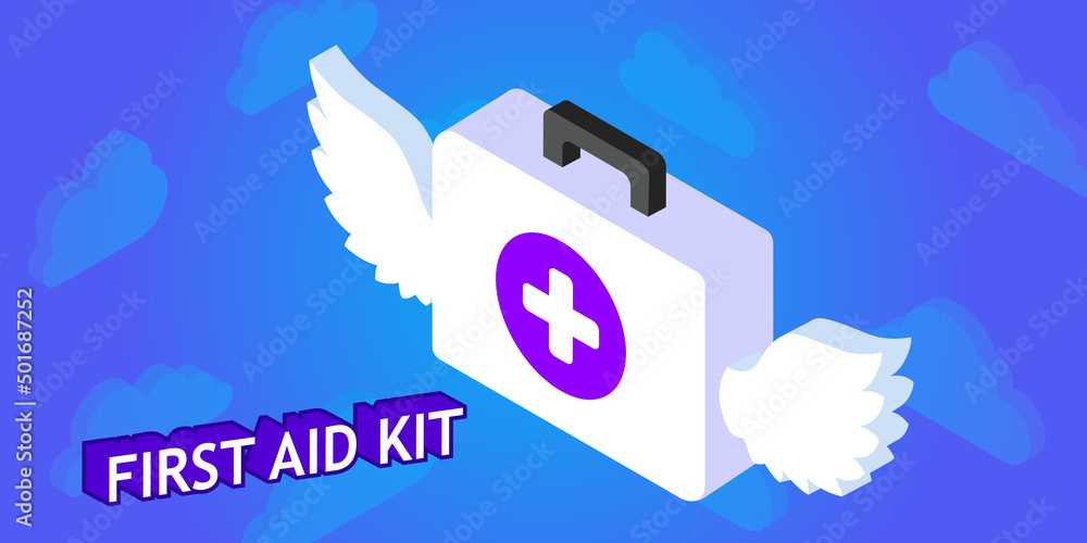 First aid kit isometric design icon. Vector web illustration. 3d colorful concept First aid kit isometric design icon. Vector web illustration. 3d colorful concept
