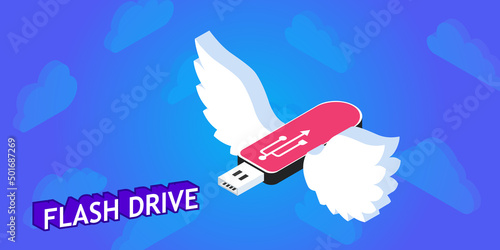 Flash drive isometric design icon. Vector web illustration. 3d colorful concept