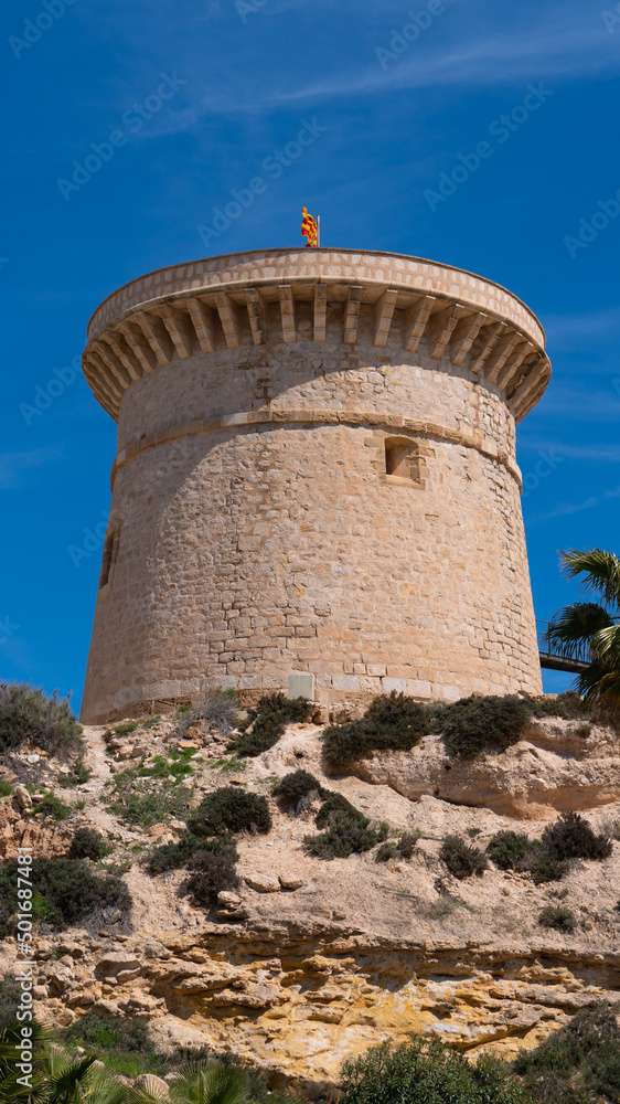 El Campello tower landmark tourist attraction between Benidorm and Alicante Spain with blue sky