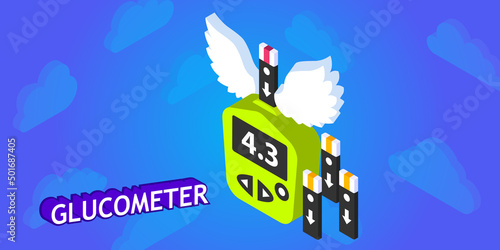 Glucometer isometric design icon. Vector web illustration. 3d colorful concept
