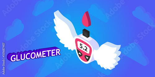 Glucometer isometric design icon. Vector web illustration. 3d colorful concept