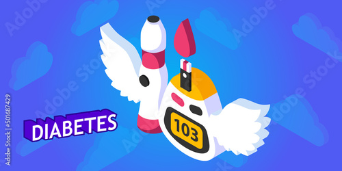 Glucometer lancet isometric design icon. Vector web illustration. 3d colorful concept