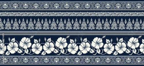 Hibiscus flower border with traditional Asian design elements