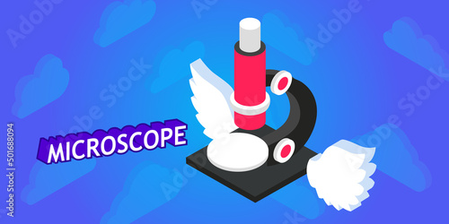 Microscope isometric design icon. Vector web illustration. 3d colorful concept