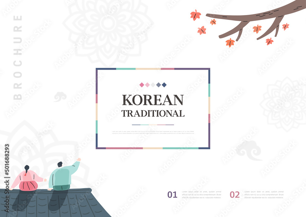 Template with Korean tradition pattern background. Brochure
