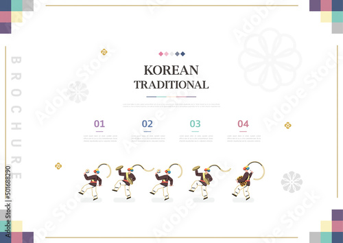 Template with Korean tradition pattern background. Brochure
