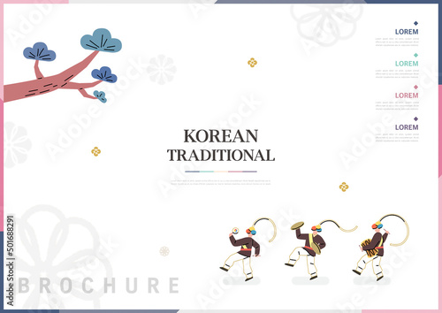 Template with Korean tradition pattern background. Brochure
