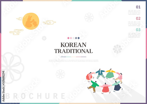 Template with Korean tradition pattern background. Brochure
