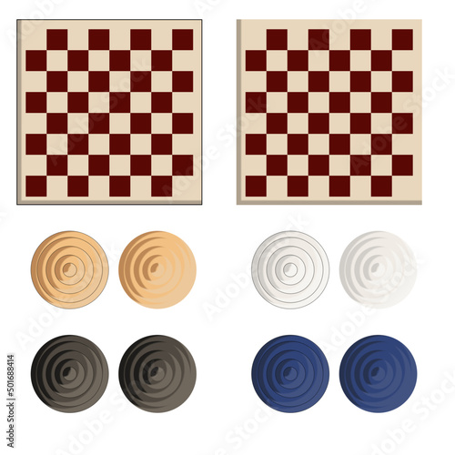 Vector chessboard checkers isolated pieces white black cream blue