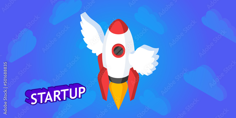 Fototapeta premium Startup isometric design icon. Vector web illustration. 3d colorful concept