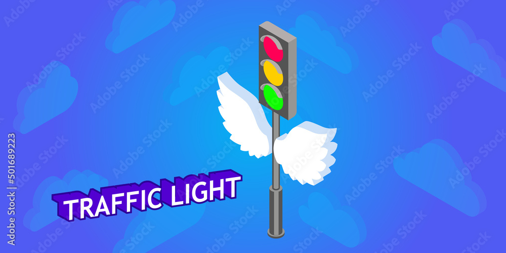 Traffic light isometric design icon. Vector web illustration. 3d colorful concept