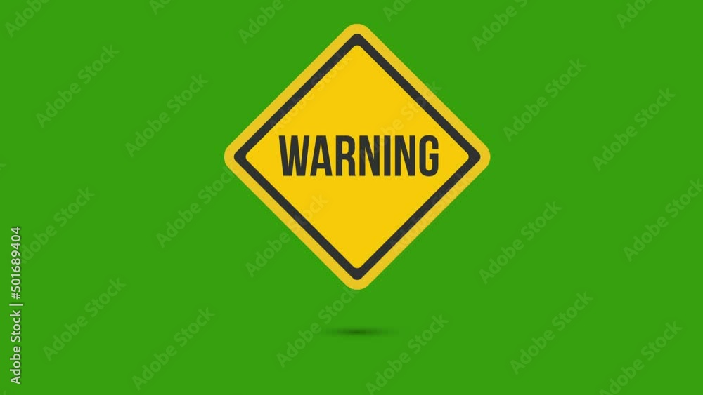 warning yellow road sign isolated on green background.chroma key warning yellow road sign isolated on green background.chroma key