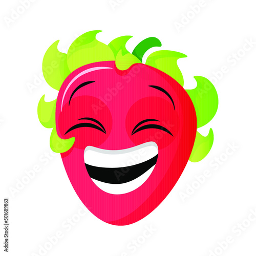 Strawberry character smiles very wide