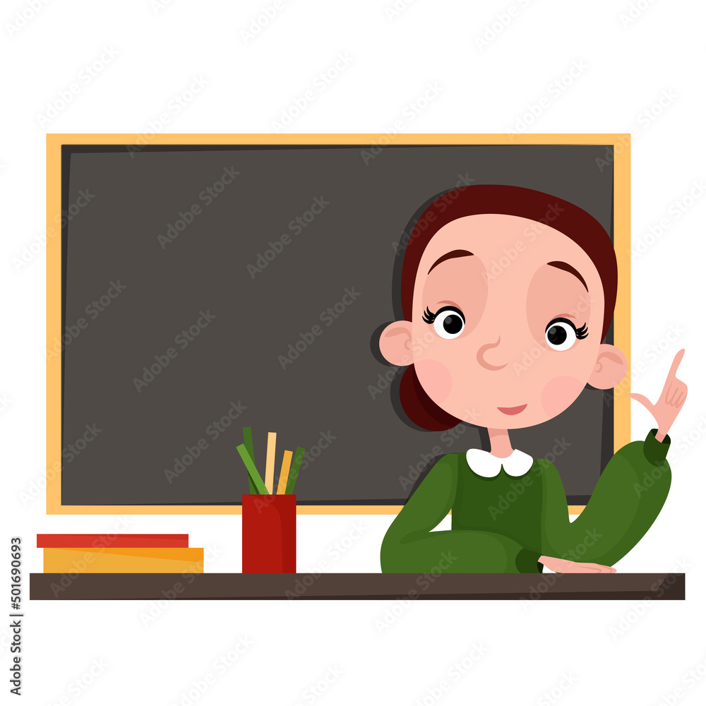 Woman teacher with raised hand pointing finger Woman teacher with raised hand pointing finger