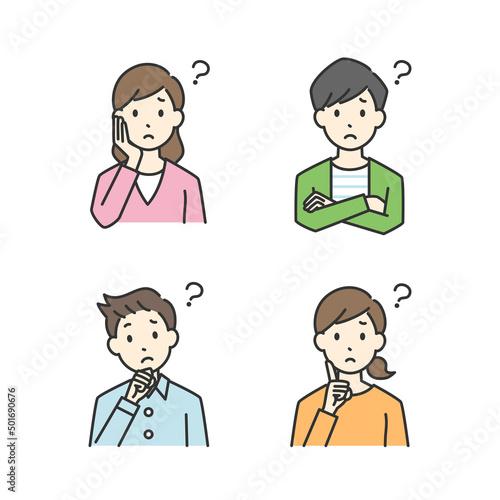 考える表情の男女のイラスト