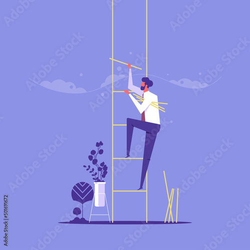 Build business success stairs, self development or career growth and job improvement, growing up or job promotion concept, businessman building staircase to progress ascending business growth