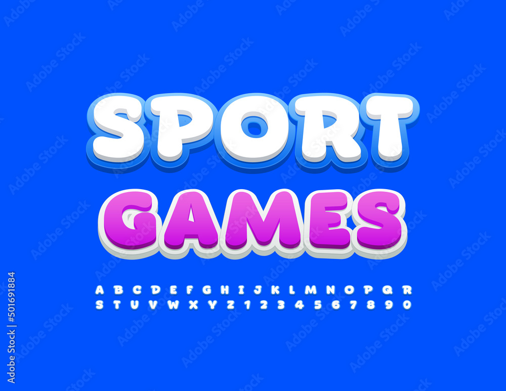 Obraz premium Vector colorful Poster Sport Games. Bright creative Font. Modern Alphabet Letters and Numbers