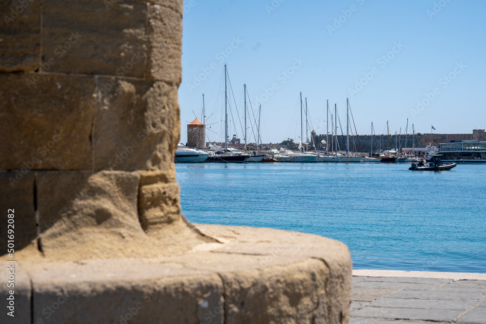 Mandraki Marina and Port in Rhodes Greece.