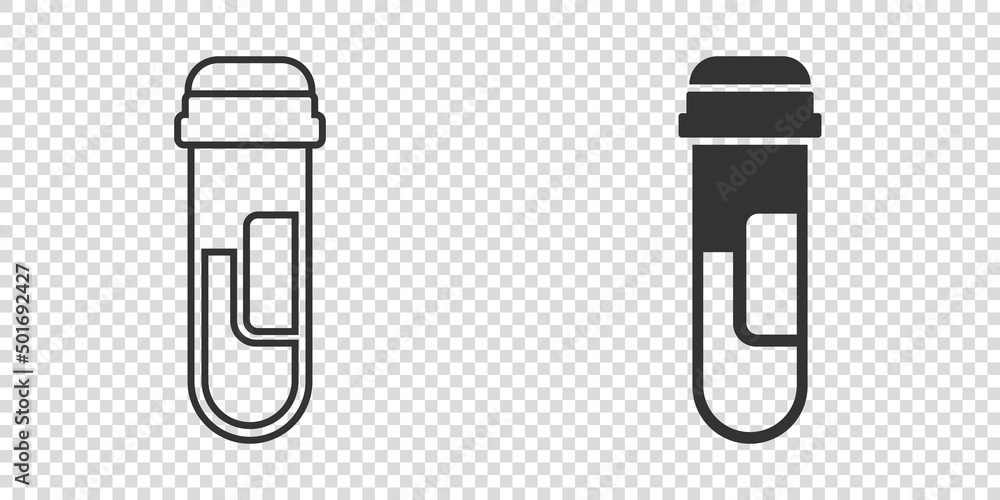 Blood in test tube icon in flat style. Laboratory flask vector illustration on isolated background. Liquid in beaker sign business concept. Blood in test tube icon in flat style. Laboratory flask vector illustration on isolated background. Liquid in beaker sign business concept.