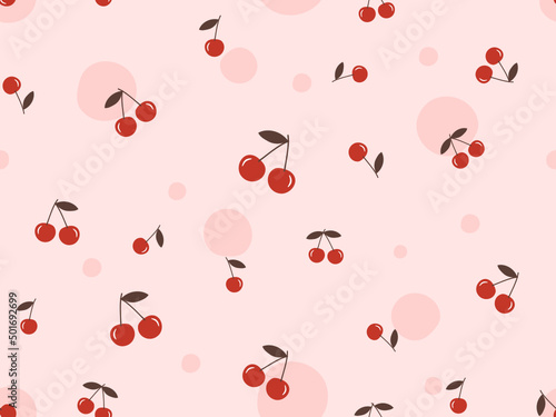 Seamless pattern with cherry fruit on pink background vector.