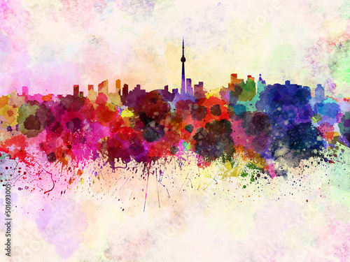 Canvas Print Toronto skyline in watercolor background