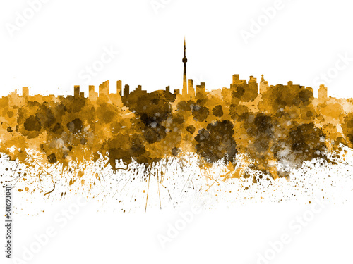 Toronto skyline in watercolor on white background