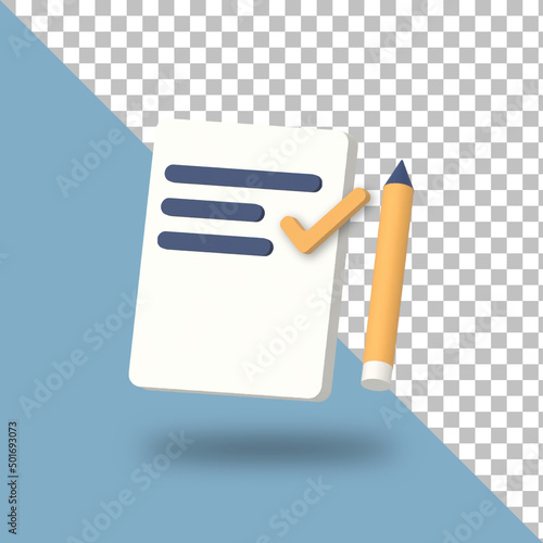 Notes and Pencil Icon 3D Rendered