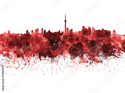 Toronto skyline in watercolor on white background
