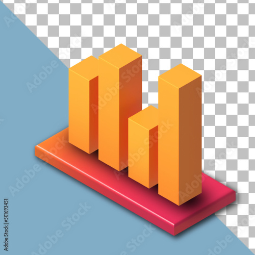 Chart Icon in Red and Orange Color 3D Rendered