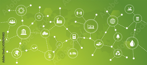 ESG concept on environment, society and good governance on a green background with connections It is an idea for sustainable organizational development.