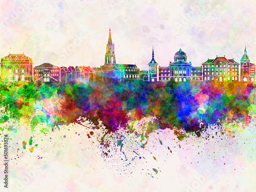 Toulouse skyline in watercolor background