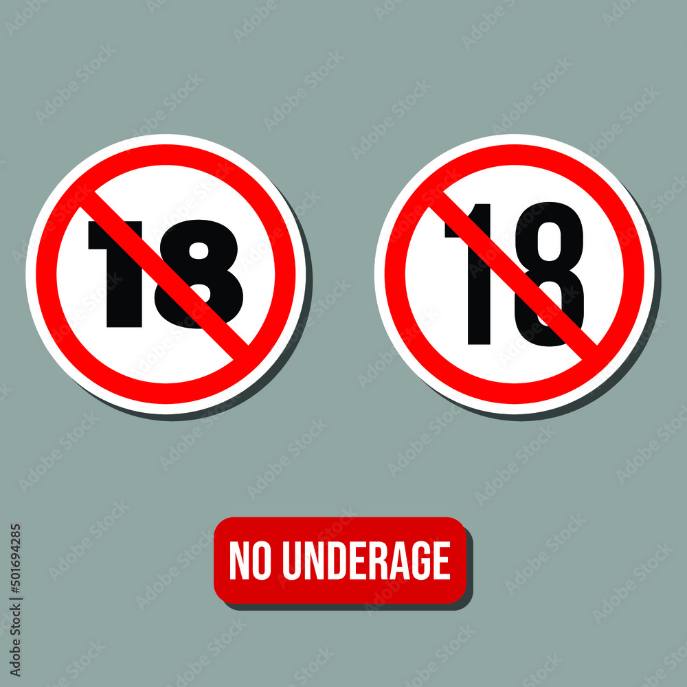 No 18 years old, 100 percent no underage, no under eighteen sign vector illustration No 18 years old, 100 percent no underage, no under eighteen sign vector illustration