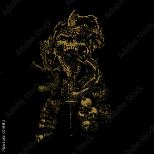military skull death metal illustration