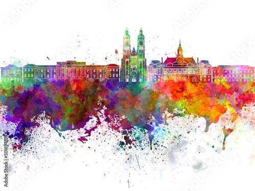 Tours skyline in watercolor background