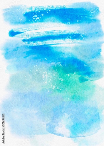 Absrtact soft watercolor backgraund. Hand painted light watercolor blue sea sky, paper texture