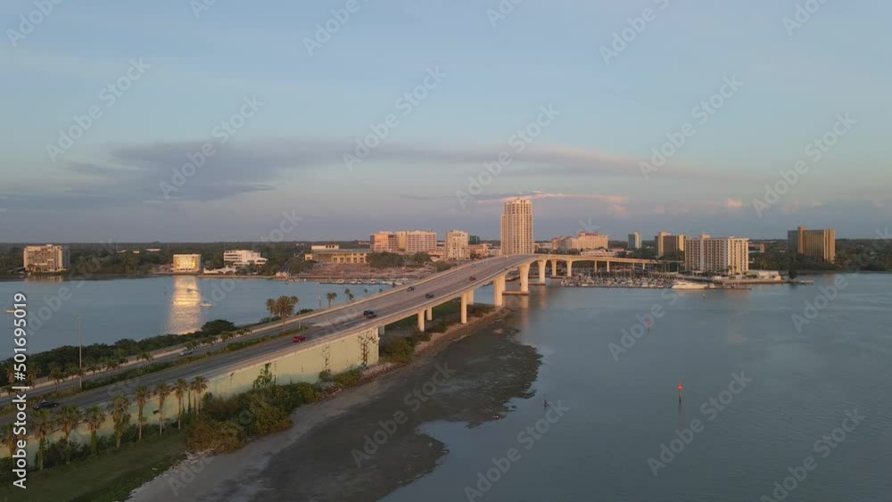 Bridge over the ocean in Clearwater beach island, Florida during golden hour Bridge over the ocean in Clearwater beach island, Florida during golden hour