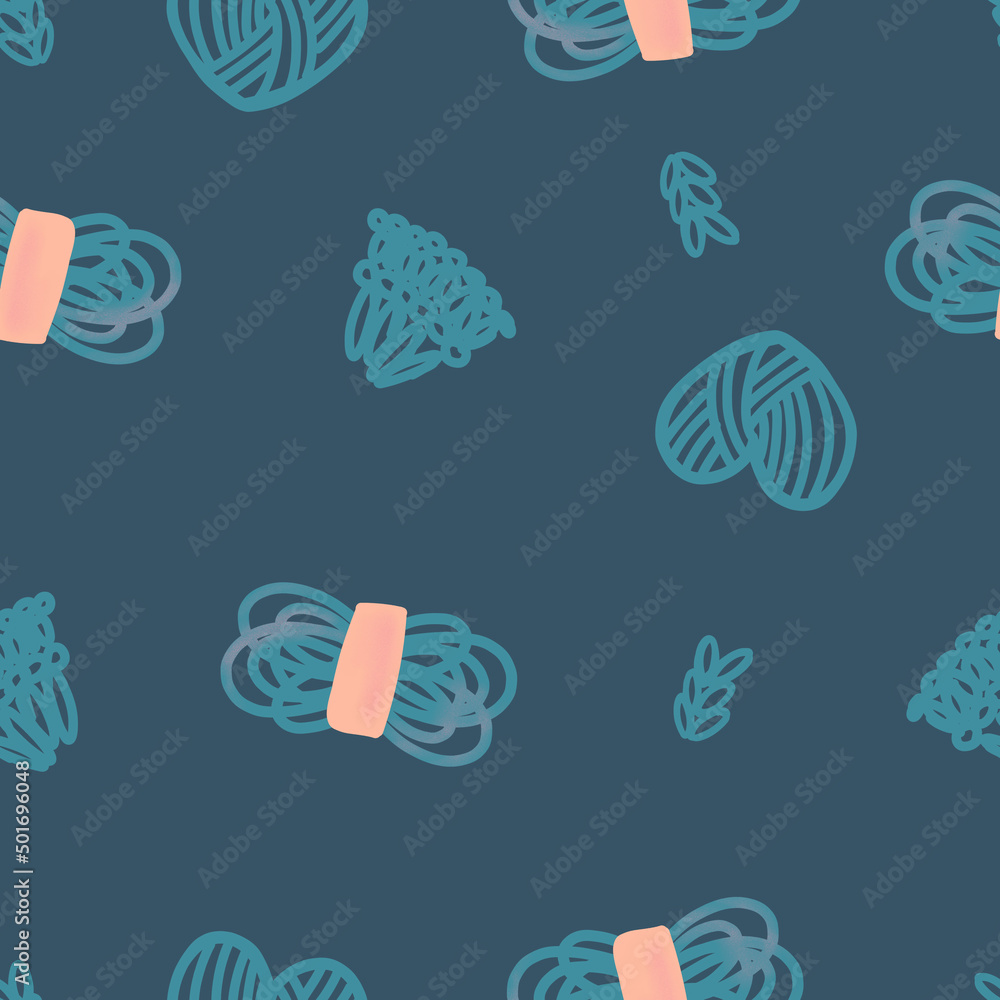 Seamless pattern, crochet and knitting, can be used for textile printing, fabric, wallpaper, digital paper, backround, in scrapbooking projects, handmade