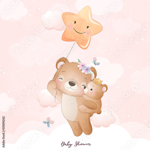 Dekoracja na wymiar  cute-doodle-bear-with-floral-illustration
