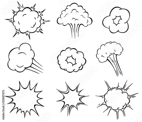 Isolated cartoon speech bubbles, frames of smoke or steam, comics dialogue cloud. Comic book air wind storm blow explosion vector isolated icons set. Vector illustration on white background
