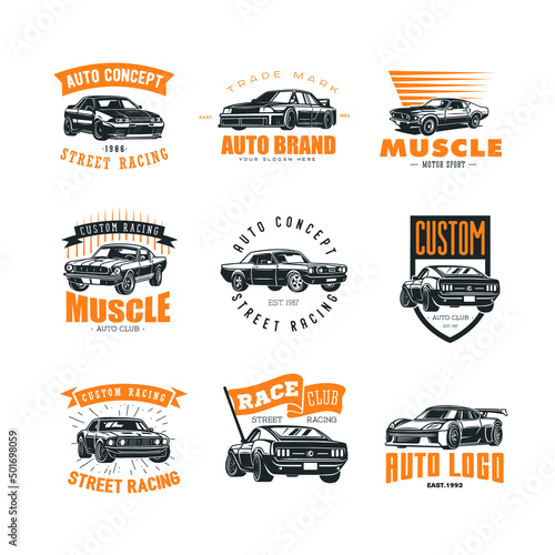 Set of car emblems. Race club.