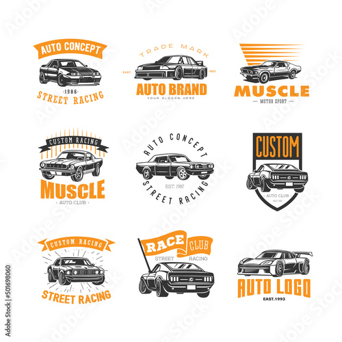 Set of car emblems. Race club.