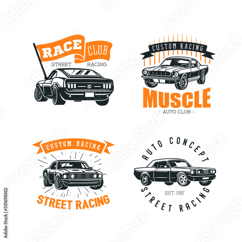 Set of car emblems. Street racing.