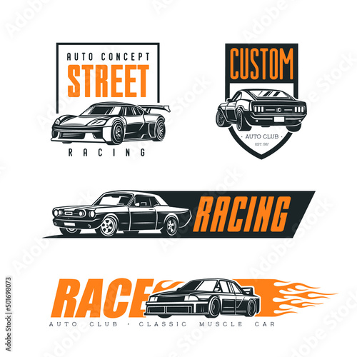 Set of car emblems. Street racing.