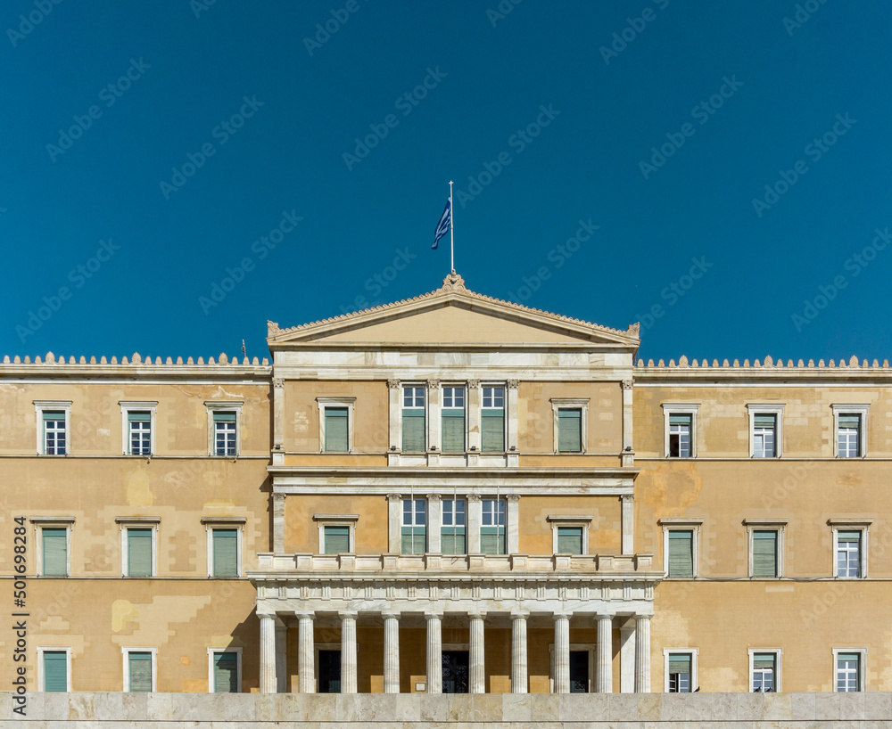 The Hellenic og Greek Parliament building in Athens, Greece.