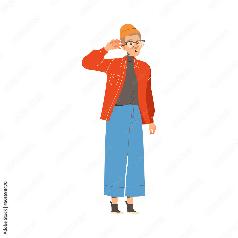 Man Character in Glasses Twisting Finger at Temple Showing Hand Gesture Expressing Emotion with Body Language Vector Illustration Man Character in Glasses Twisting Finger at Temple Showing Hand Gesture Expressing Emotion with Body Language Vector Illustration